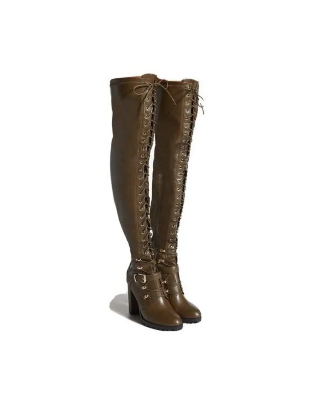 NIB Dark Olive Faux Leather Over The Knee Tall Boots 9 | Indie Sleaze Y2K Baddie